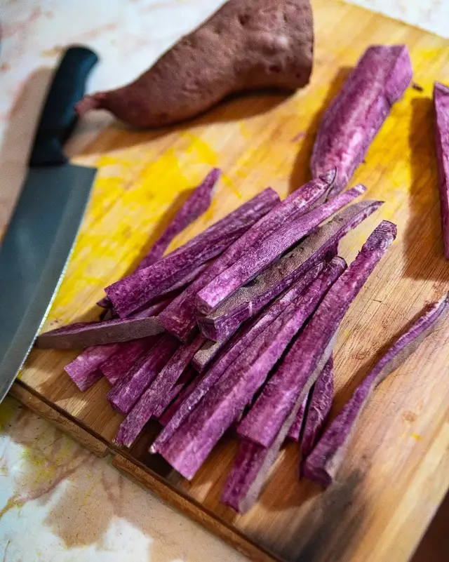purple potato cut into fries