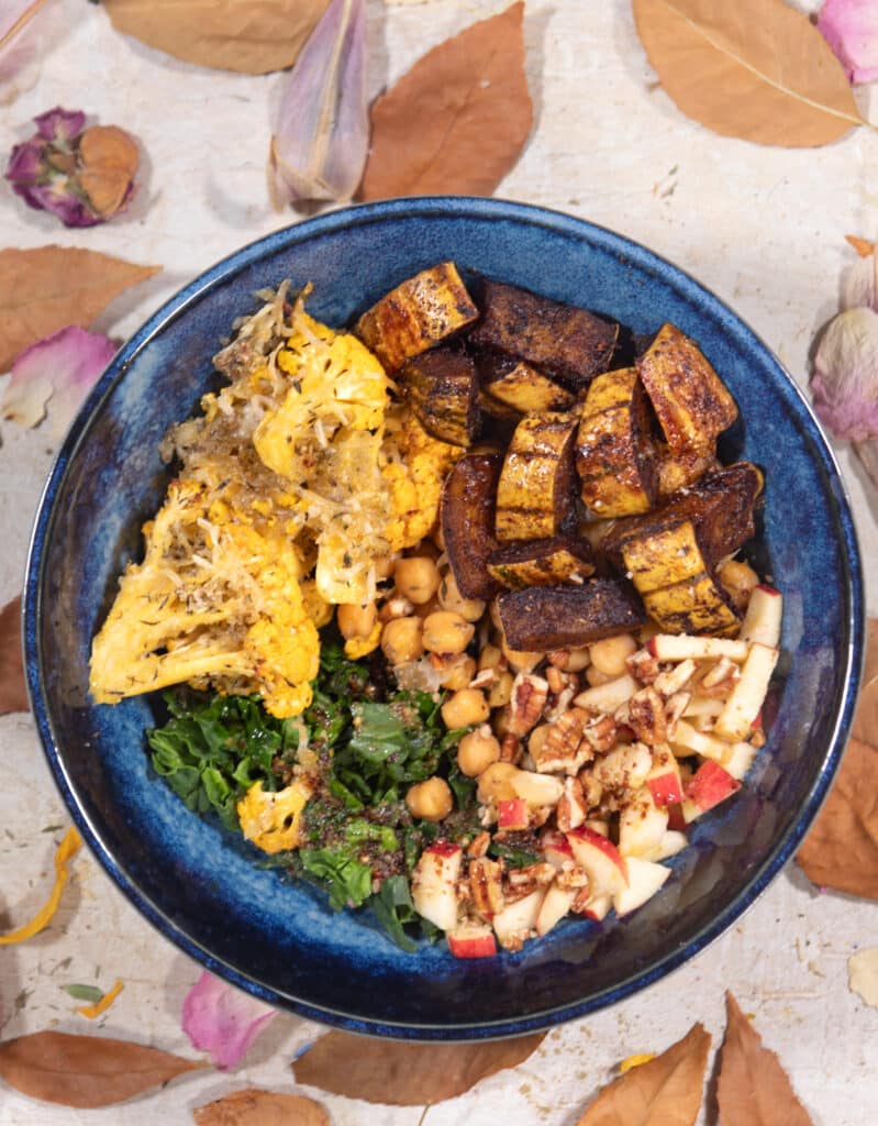 Roasted Delicata and Cauliflower Buddha Bowl close up