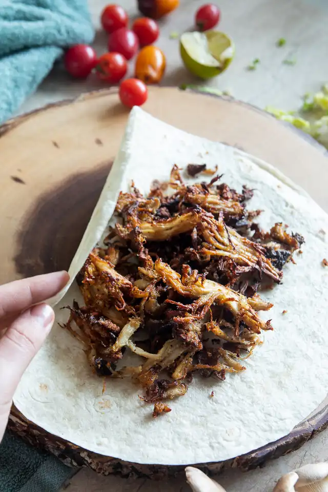 air fried mushrooms on a tortilla 