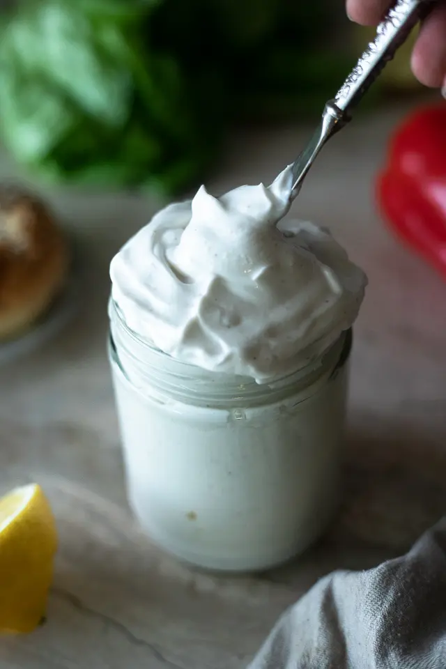 Fluffy mayo in a glass jar