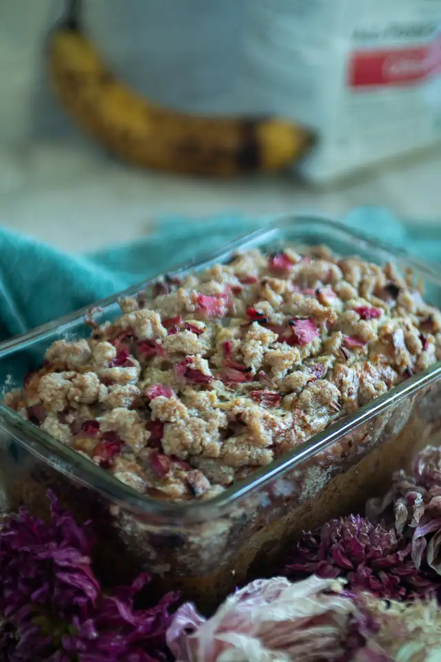 a loaf of banana bread in a glass loaf pan