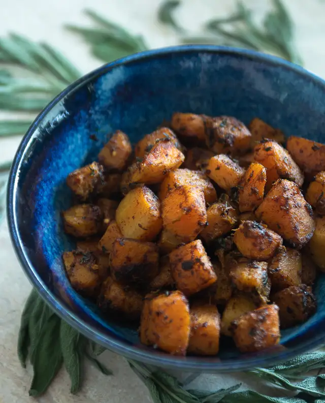 A bowl of roasted butternut squash