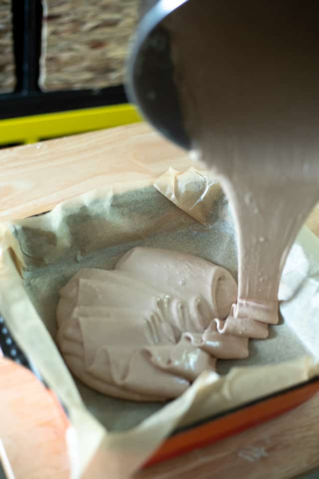 Nougat being poured in a pan