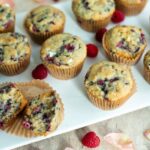 raspberry white chocolate muffins on a plate