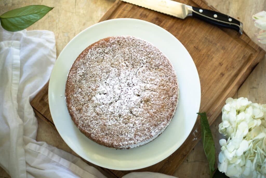 A cake on a white plate