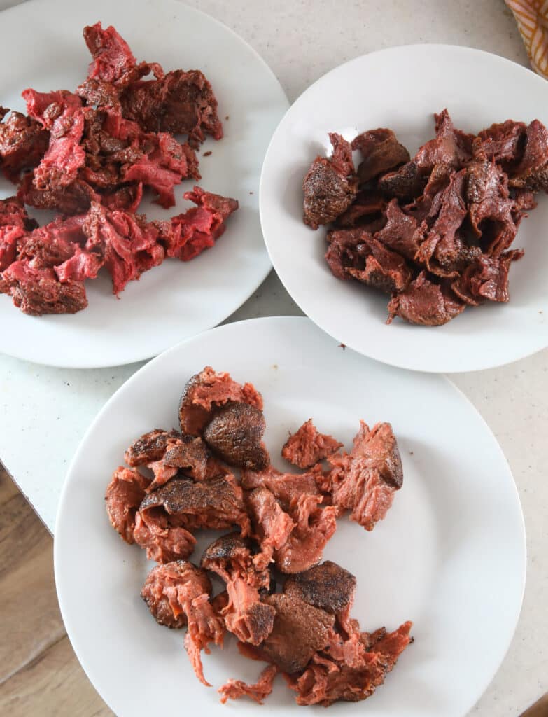 seitan steak bites in three bowls